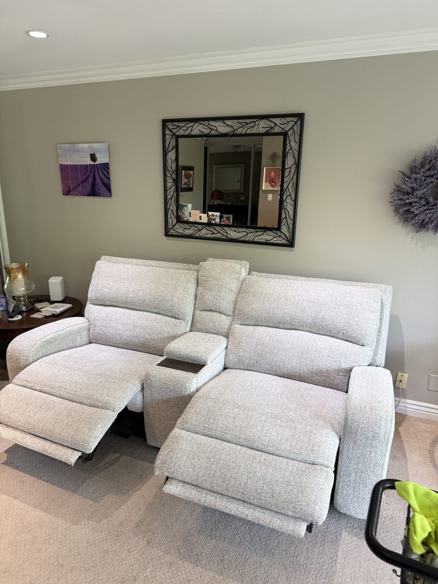After: cream reclining loveseat cleaned and brightened